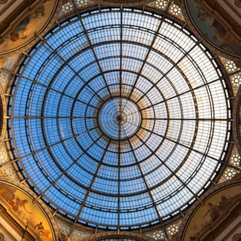 MILAN, ITALY - CIRCA AUGUST 2020: Architecture in Milan fashion Gallery, Italy. Dome roof architectural detail.