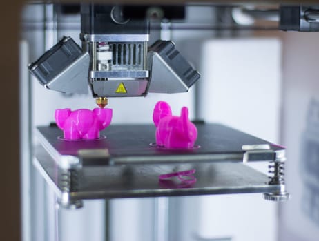 Automatic 3d printer performs a three-dimensional product creation, close-up