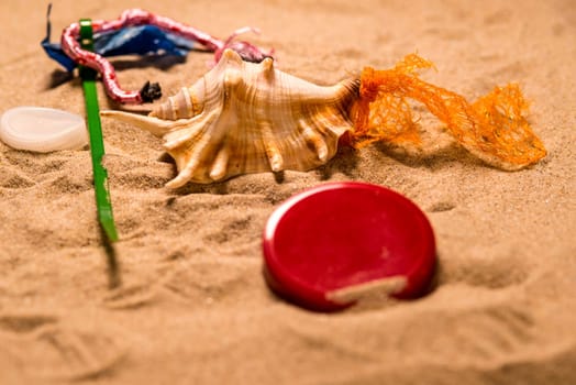 plastic pollution on a beach