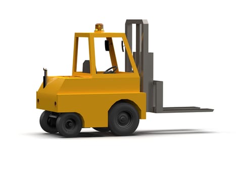 3d Illustration Lowpoly Icon Forklift Truck Heavy Loader Cartoon Style Simple Isolated, Hydraulic Machinery Heavy Duty Equipment for Warehouse Storage Delivery Packaging Infographics