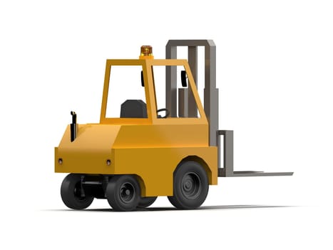 3d Illustration Lowpoly Icon Forklift Truck Heavy Loader Cartoon Style Simple Isolated, Hydraulic Machinery Heavy Duty Equipment for Warehouse Storage Delivery Packaging Infographics