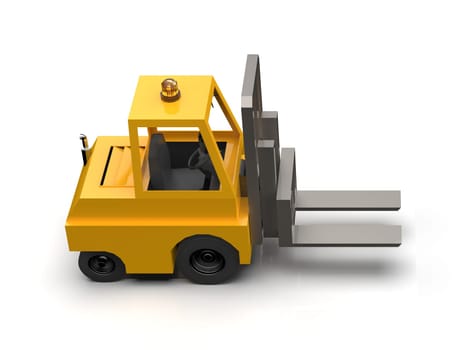 3d Illustration Lowpoly Icon Forklift Truck Heavy Loader Cartoon Style Simple Isolated, Hydraulic Machinery Heavy Duty Equipment for Warehouse Storage Delivery Packaging Infographics