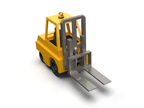 3d Illustration Lowpoly Icon Forklift Truck Heavy Loader Cartoon Style Simple Isolated, Hydraulic Machinery Heavy Duty Equipment for Warehouse Storage Delivery Packaging Infographics