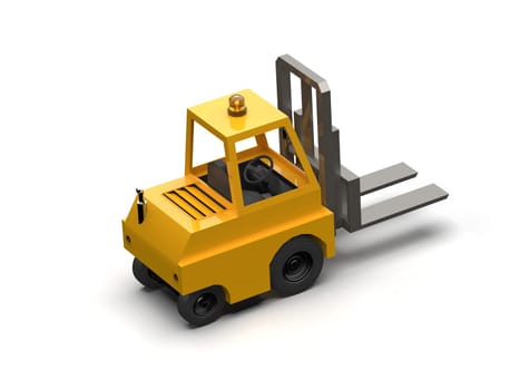3d Illustration Lowpoly Icon Forklift Truck Heavy Loader Cartoon Style Simple Isolated, Hydraulic Machinery Heavy Duty Equipment for Warehouse Storage Delivery Packaging Infographics