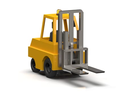 3d Illustration Lowpoly Icon Forklift Truck Heavy Loader Cartoon Style Simple Isolated, Hydraulic Machinery Heavy Duty Equipment for Warehouse Storage Delivery Packaging Infographics