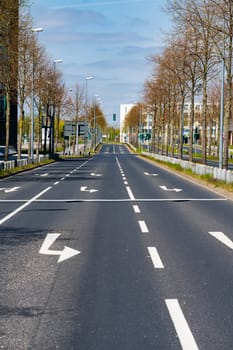 urban city street. empty highway with cityscape