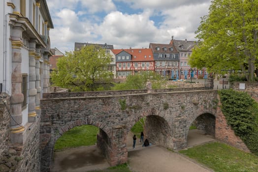 historic schlossplatz with bridge and ditch, frankfurt hoechst, germany