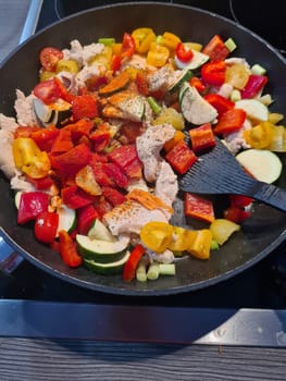 Vegetable pan with fresh vegetables without meat