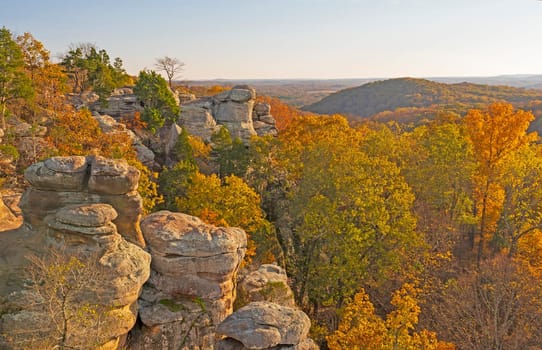 Evening Light on Fall Colors in the Garden of the Gods in Shawnee National Forest in Illinois