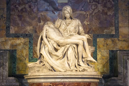 ROME, VATICAN STATE - August 28, 2018: Pietà di Michelangelo (The Pity), 1498-1499, located in St. Peter Basilica in Rome