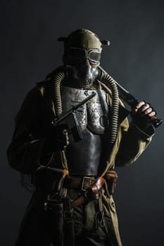 Nuclear post apocalypse. Studio shot of survivor in tatters