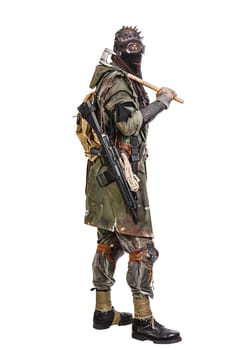 Nuclear post apocalypse. Studio shot of survivor in tatters