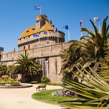 The castle and the ancient defensive fortifications of the city of Saint-Malo, France