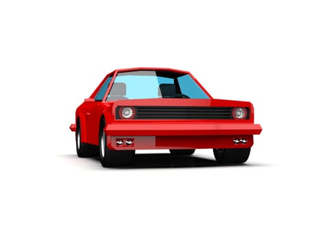 3D llustration Red Race Sport Car, Simple Coupe City Auto Icon, Low Poly Vehicle Transport Concept Isolated on White Background, Polygonal Car Coupe Symbol, Car Traffic Infographic Template