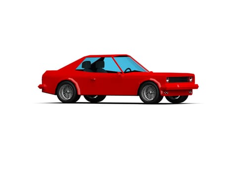3D llustration Red Race Sport Car, Simple Coupe City Auto Icon, Low Poly Vehicle Transport Concept Isolated on White Background, Polygonal Car Coupe Symbol, Car Traffic Infographic Template