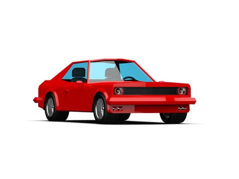 3D llustration Red Race Sport Car, Simple Coupe City Auto Icon, Low Poly Vehicle Transport Concept Isolated on White Background, Polygonal Car Coupe Symbol, Car Traffic Infographic Template