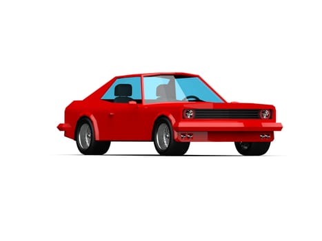 3D llustration Red Race Sport Car, Simple Coupe City Auto Icon, Low Poly Vehicle Transport Concept Isolated on White Background, Polygonal Car Coupe Symbol, Car Traffic Infographic Template