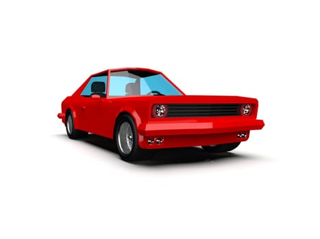 3D llustration Red Race Sport Car, Simple Coupe City Auto Icon, Low Poly Vehicle Transport Concept Isolated on White Background, Polygonal Car Coupe Symbol, Car Traffic Infographic Template