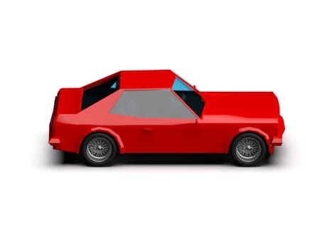 3D llustration Red Race Sport Car, Simple Coupe City Auto Icon, Low Poly Vehicle Transport Concept Isolated on White Background, Polygonal Car Coupe Symbol, Car Traffic Infographic Template