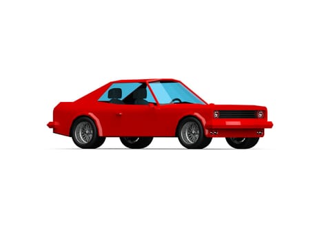 3D llustration Red Race Sport Car, Simple Coupe City Auto Icon, Low Poly Vehicle Transport Concept Isolated on White Background, Polygonal Car Coupe Symbol, Car Traffic Infographic Template