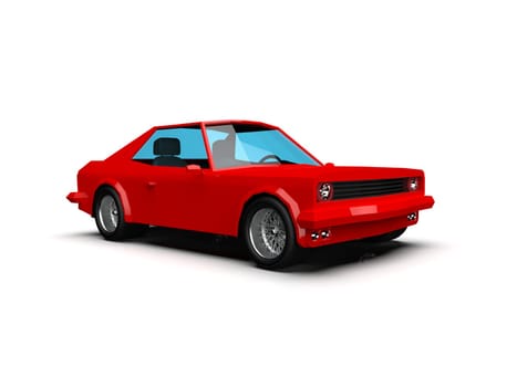 3D llustration Red Race Sport Car, Simple Coupe City Auto Icon, Low Poly Vehicle Transport Concept Isolated on White Background, Polygonal Car Coupe Symbol, Car Traffic Infographic Template