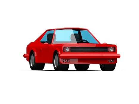 3D llustration Red Race Sport Car, Simple Coupe City Auto Icon, Low Poly Vehicle Transport Concept Isolated on White Background, Polygonal Car Coupe Symbol, Car Traffic Infographic Template