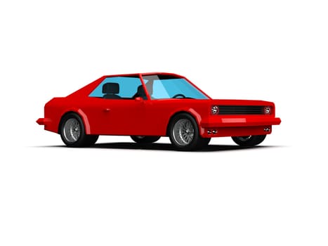 3D llustration Red Race Sport Car, Simple Coupe City Auto Icon, Low Poly Vehicle Transport Concept Isolated on White Background, Polygonal Car Coupe Symbol, Car Traffic Infographic Template