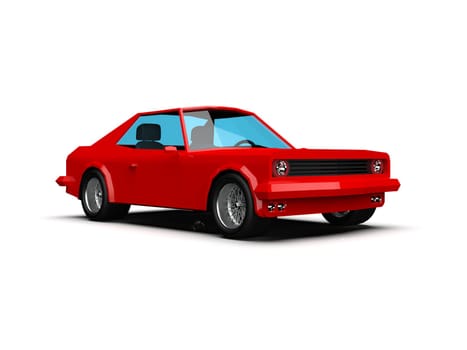 3D llustration Red Race Sport Car, Simple Coupe City Auto Icon, Low Poly Vehicle Transport Concept Isolated on White Background, Polygonal Car Coupe Symbol, Car Traffic Infographic Template
