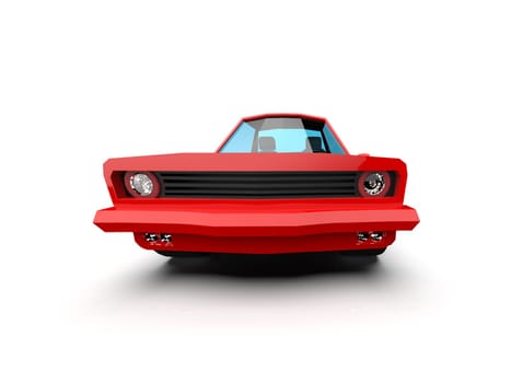 3D llustration Red Race Sport Car, Simple Coupe City Auto Icon, Low Poly Vehicle Transport Concept Isolated on White Background, Polygonal Car Coupe Symbol, Car Traffic Infographic Template