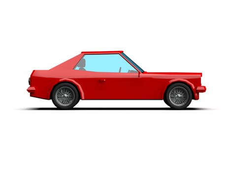 3D llustration Red Race Sport Car, Simple Coupe City Auto Icon, Low Poly Vehicle Transport Concept Isolated on White Background, Polygonal Car Coupe Symbol, Car Traffic Infographic Template