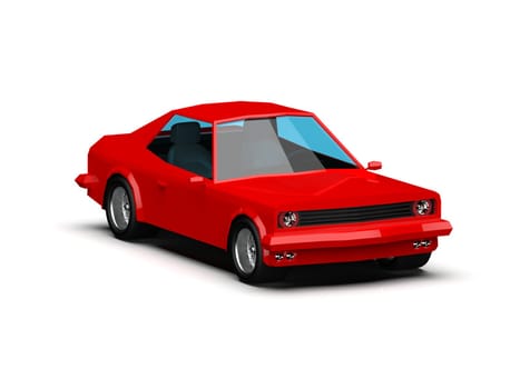 3D llustration Red Race Sport Car, Simple Coupe City Auto Icon, Low Poly Vehicle Transport Concept Isolated on White Background, Polygonal Car Coupe Symbol, Car Traffic Infographic Template