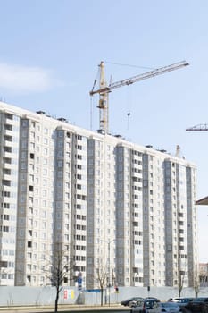 Construction site with crane and building in Minsk, Belarus