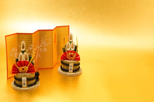 Kadomatsu and gold folding screen of the image (New Years card materials and New Year material). Shooting Location: Yokohama-city kanagawa prefecture