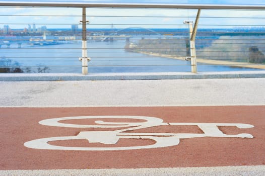 Bicycle road sign on the Pedestrian bridge in Kiev, Ukraine