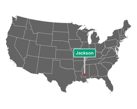 Jackson city limit sign and map of USA
