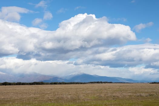 Beautiful clouds over a lonely meadow