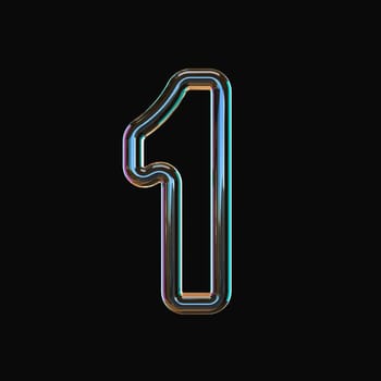 Vivid color glass font Number 1 ONE 3D render illustration isolated on black background