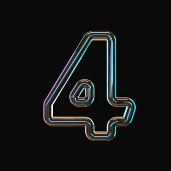 Vivid color glass font Number 4 FOUR 3D render illustration isolated on black background