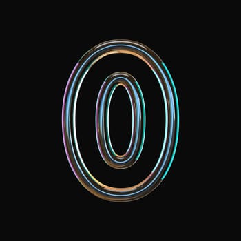 Vivid color glass font Number 0 ZERO 3D render illustration isolated on black background