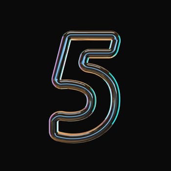 Vivid color glass font Number 5 FIVE 3D render illustration isolated on black background
