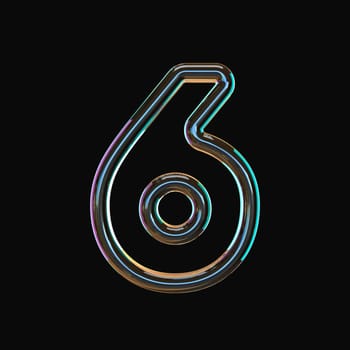 Vivid color glass font Number 6 SIX 3D render illustration isolated on black background