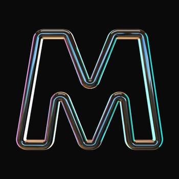 Vivid color glass font Letter M 3D render illustration isolated on black background