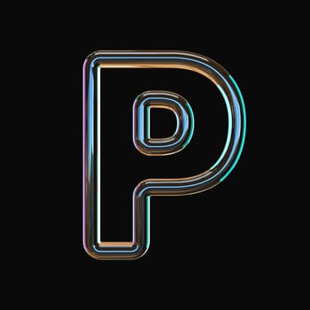 Vivid color glass font Letter P 3D render illustration isolated on black background
