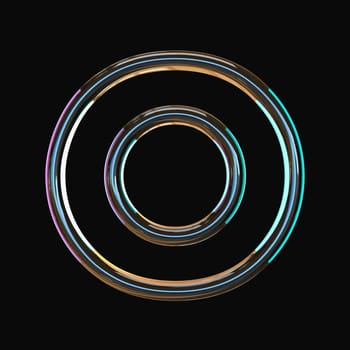 Vivid color glass font Letter O 3D render illustration isolated on black background