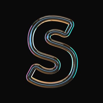 Vivid color glass font Letter S 3D render illustration isolated on black background