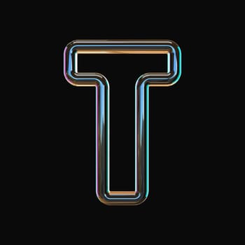 Vivid color glass font Letter T 3D render illustration isolated on black background