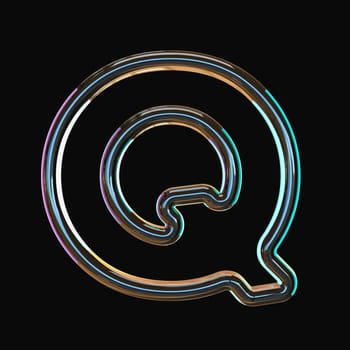 Vivid color glass font Letter Q 3D render illustration isolated on black background