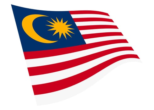 A Malaysia waving flag 3d illustration isolated on white with clipping path