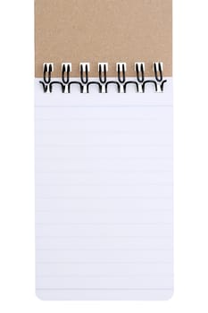 blank spiral notebook on white background