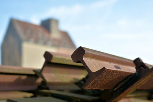 rusty railway tracks on a storage area in the port of Magdeburg